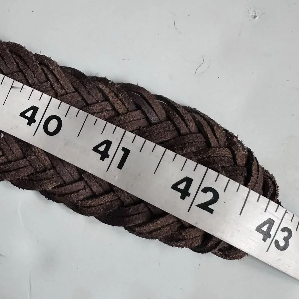Vintage Braided Leather Belt Womens M/L Brown Shells Turquoise Indie Boho Hippie